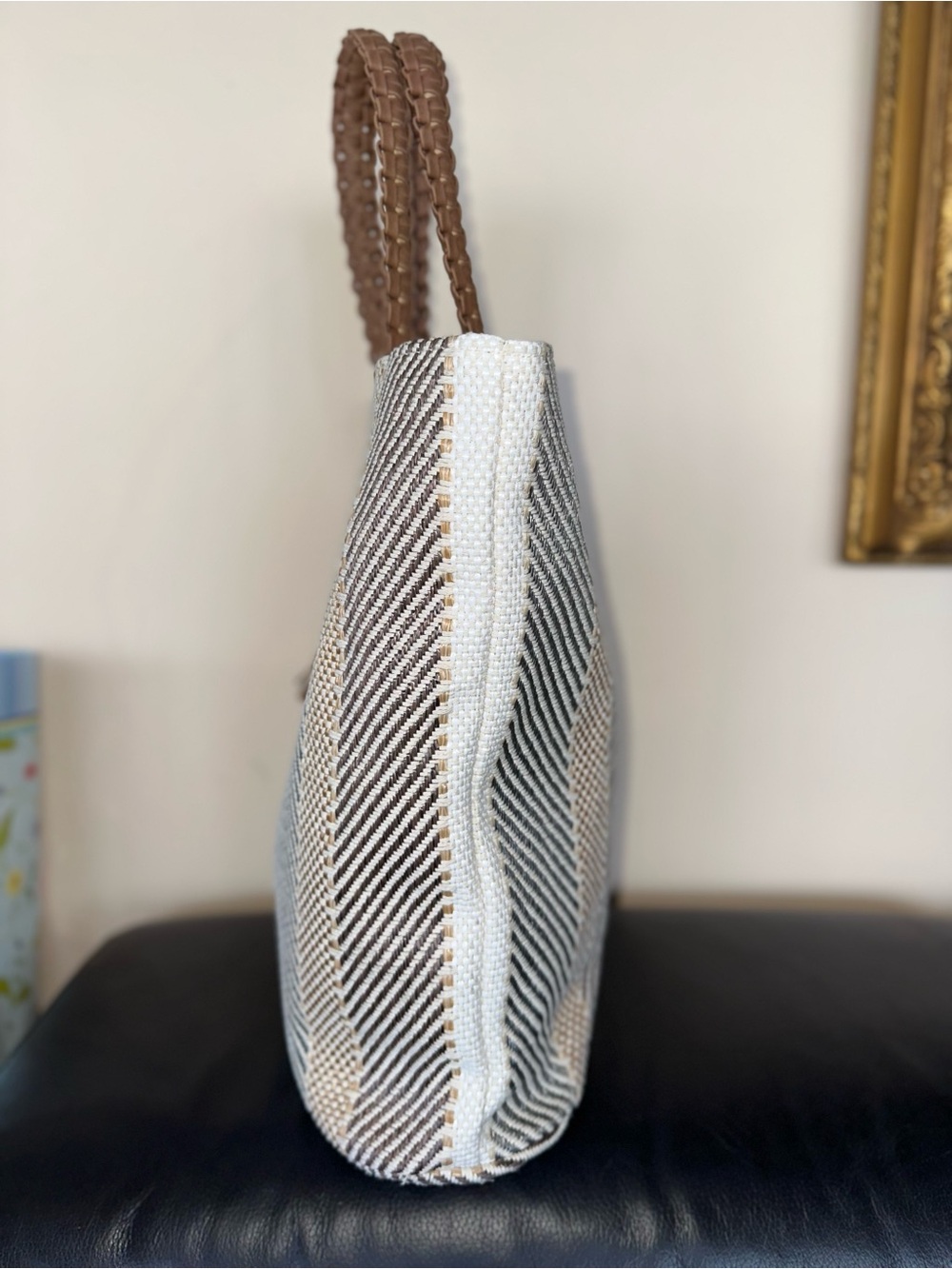 Sun N Sand Woven Stripe Resort Tote | Braided Handles & Tassel | Beach Shopper - Picture 6 of 12